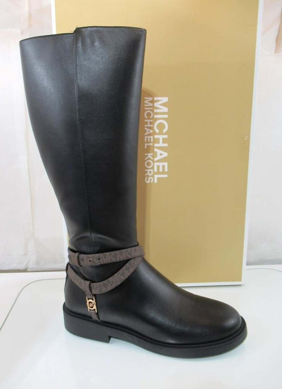 Michael Kors Mandy Knee High Riding Boot Slide Zipper MK Logo Black Size 9